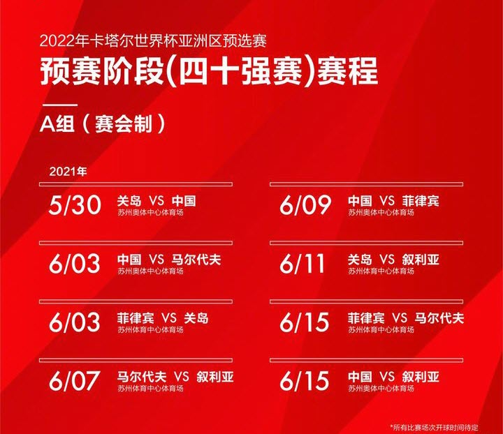 2022世界杯亚洲区40强赛赛程曝光!国足挑战从弱到强的劲敌!