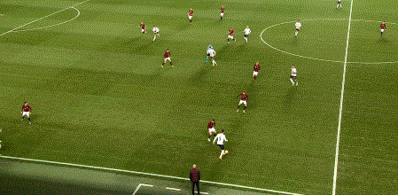 达洛特左路过人回传，海于格内切突破两人堵截，在门前9米处小角度推射穿过后卫裆下入远角，1比0